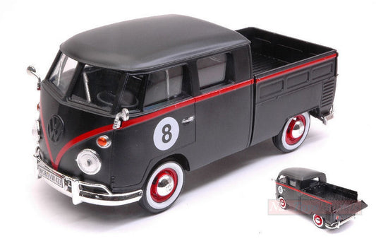 SCALE MODEL COMPATIBLE WITH VW TYPE 2 (T1) DOUBLE CAB PICK UP N.8 MATT BLACK/RED 1:24 MOTORMAX MTM79562