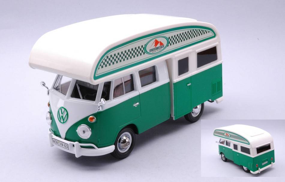 SCALE MODEL COMPATIBLE WITH VW TYPE 2 T3 CAMPER VAN 1965 WHITE/GREEN 1:24 MOTORMAX MTM79592