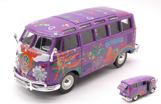 SCALE MODEL COMPATIBLE WITH VW VAN SAMBA FLOWER POWER HIPPIE LINE VIOLET 1:25 MAISTO MI32301G