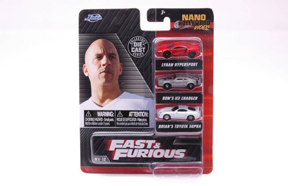 LYKAN/CHARGER/TOYOTA "FAST &amp; FURIOUS" 3 CARS NANO HOLLYWOOD SCALE MODEL BLISTER 4 cm JADA TOYS JADA253201004