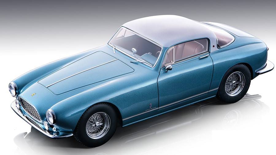 MODELLINO SCALA COMPATIBILE FERRARI 250 GT EUROPA 1955 MET.CALIFORNIA AZURE/MET.SILVER ROOF TOP 1:18 TECNOMODEL TMD18229B